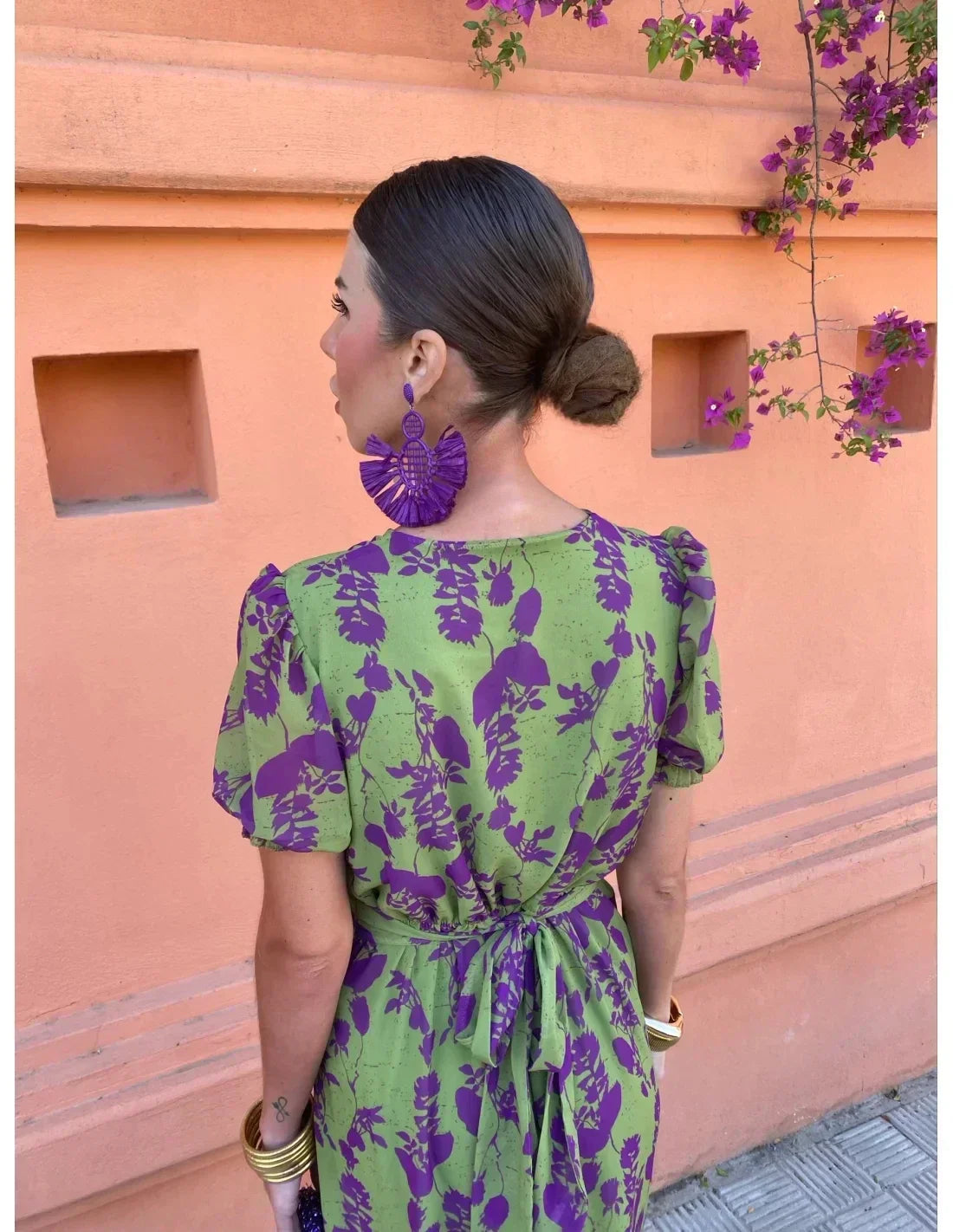 Boho V-Neck Floral Pleated Dress