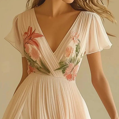 Elegant High Waist V-Neck Party Dress
