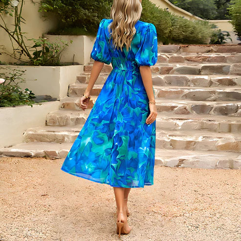 Vintage Glam Lantern Sleeve Midi Dress