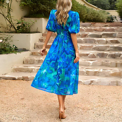 Vintage Glam Lantern Sleeve Midi Dress