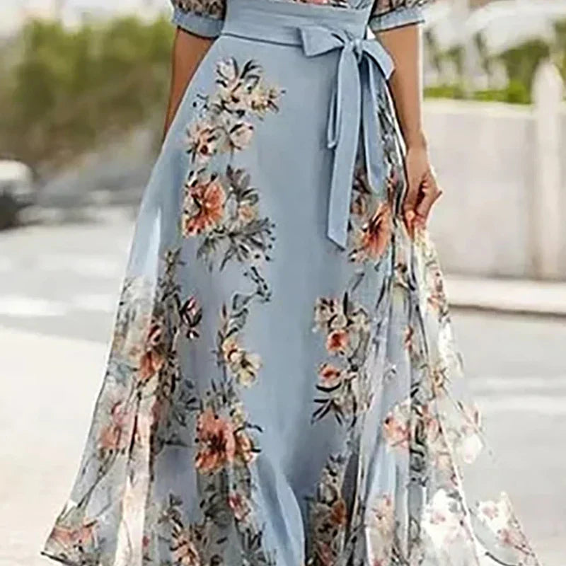 Boho Maxi Dress with V-neck and Bow