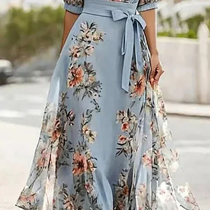 Boho Maxi Dress with V-neck and Bow