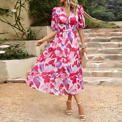 Vintage Glam Lantern Sleeve Midi Dress